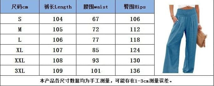 image-Cross-Border Independent Station Amazon 2023 Spring and Summer Women's Clothing Cotton Linen Pure Color Elastic Waist Wide Leg Pants Casual Pants Trousers