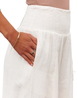 image-Cross-Border Independent Station Amazon 2023 Spring and Summer Women's Clothing Cotton Linen Pure Color Elastic Waist Wide Leg Pants Casual Pants Trousers