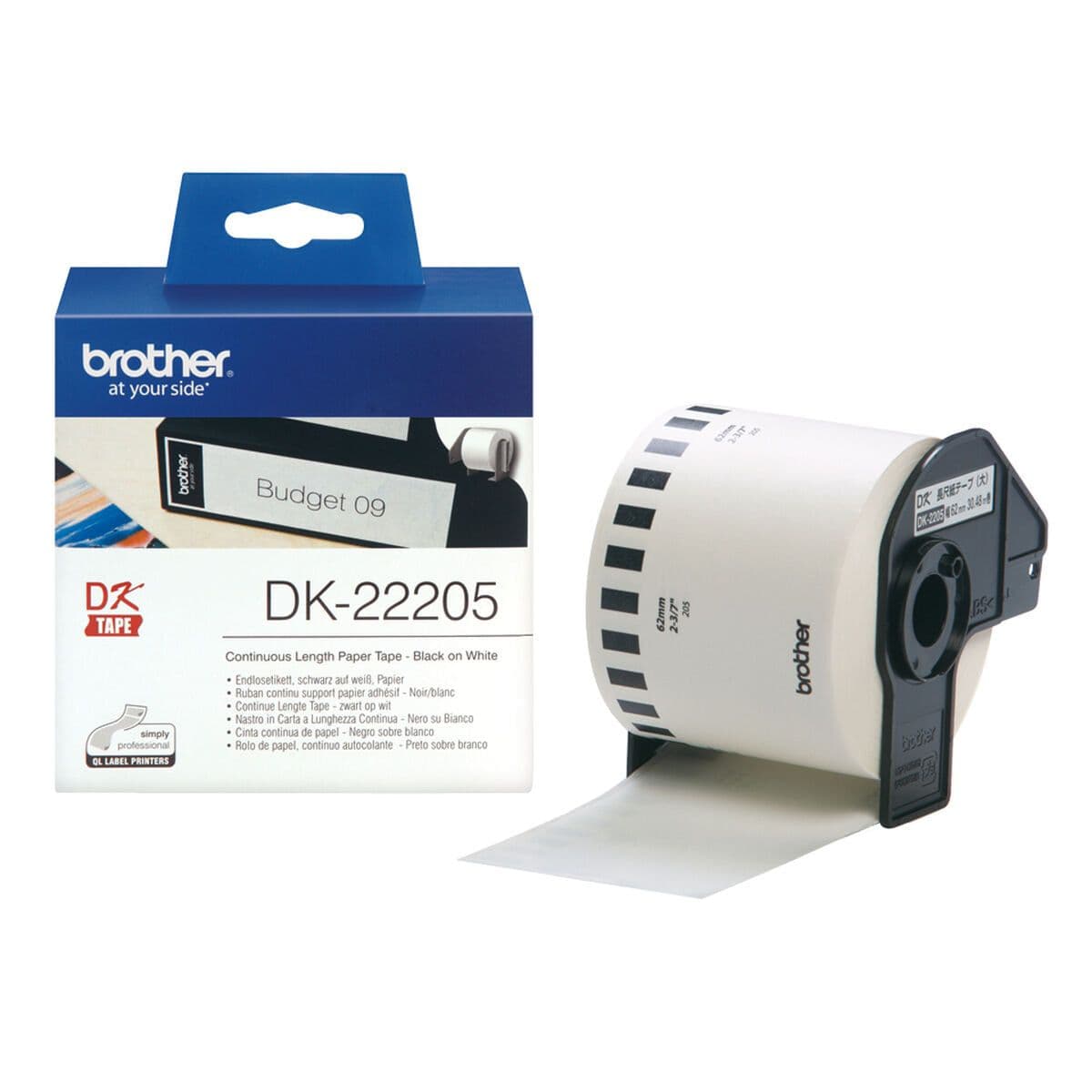image-Continuous Roll of Paper Brother DK-22205 Black/White (3 Units)