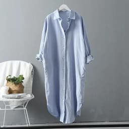 image-Cotton and linen sunscreen white shirt for women to wear as outerwear 2024 spring and summer new all-match loose casual tops mid-length shirt dress