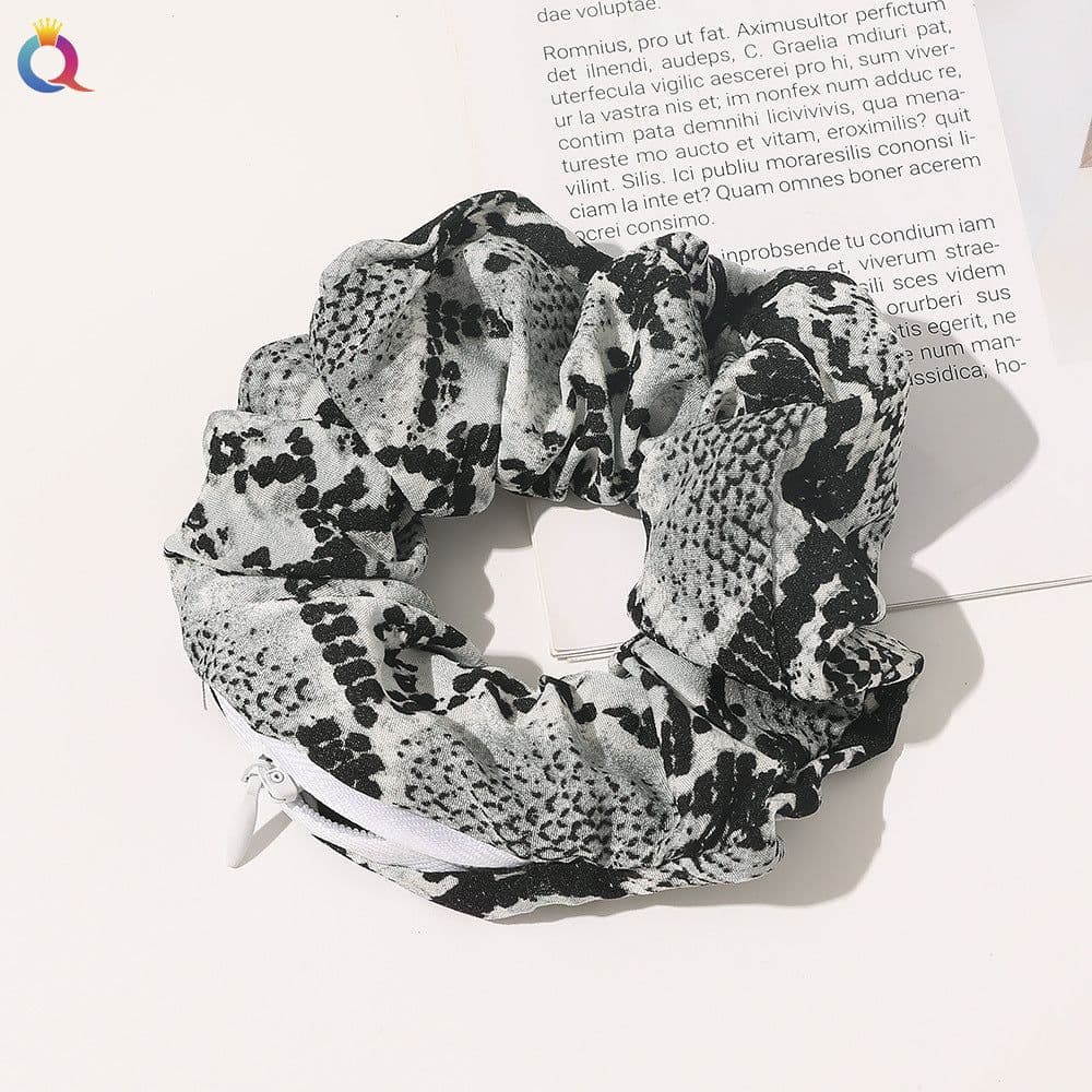 image-Qiyue Europe and America zipper intestine ring cross-border Amazon head ring wholesale fashion storm point leopard print hair ring hair accessories