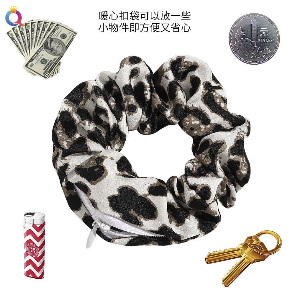 image-Qiyue Europe and America zipper intestine ring cross-border Amazon head ring wholesale fashion storm point leopard print hair ring hair accessories