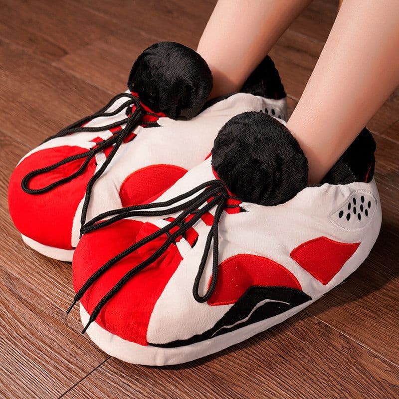 image-Douyin coconut cotton slippers back to the future glowing cotton shoes aj1 black red spoof warm home cotton slippers wholesale