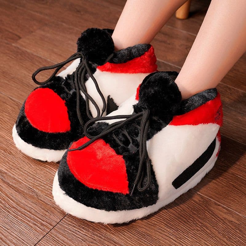 image-Douyin coconut cotton slippers back to the future glowing cotton shoes aj1 black red spoof warm home cotton slippers wholesale