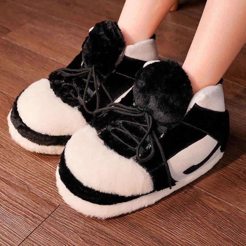 image-Douyin coconut cotton slippers back to the future glowing cotton shoes aj1 black red spoof warm home cotton slippers wholesale
