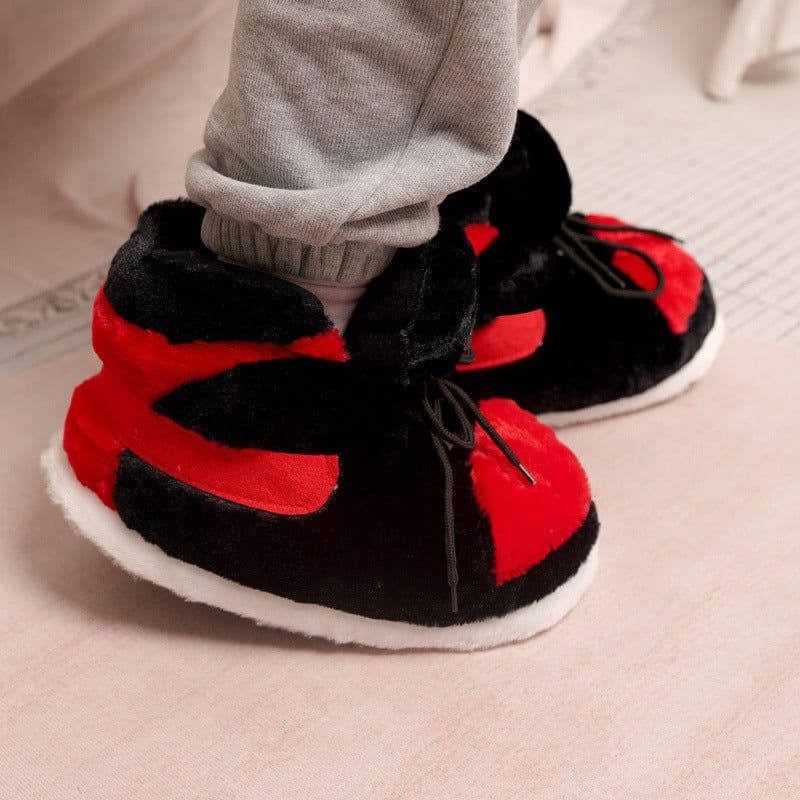 image-Douyin coconut cotton slippers back to the future glowing cotton shoes aj1 black red spoof warm home cotton slippers wholesale