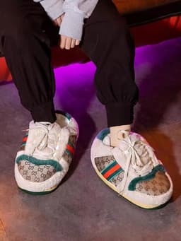 image-Douyin coconut cotton slippers back to the future glowing cotton shoes aj1 black red spoof warm home cotton slippers wholesale