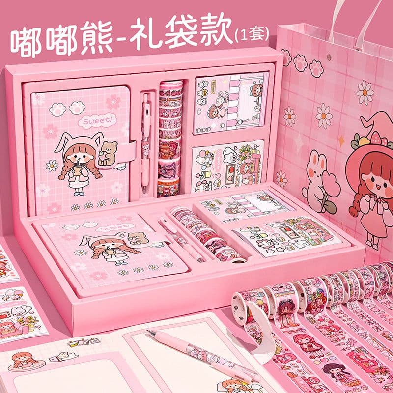 image-Ziyi cartoon Japanese hand ledger set girl heart gift box hand ledger material high-value notebook tape sticker