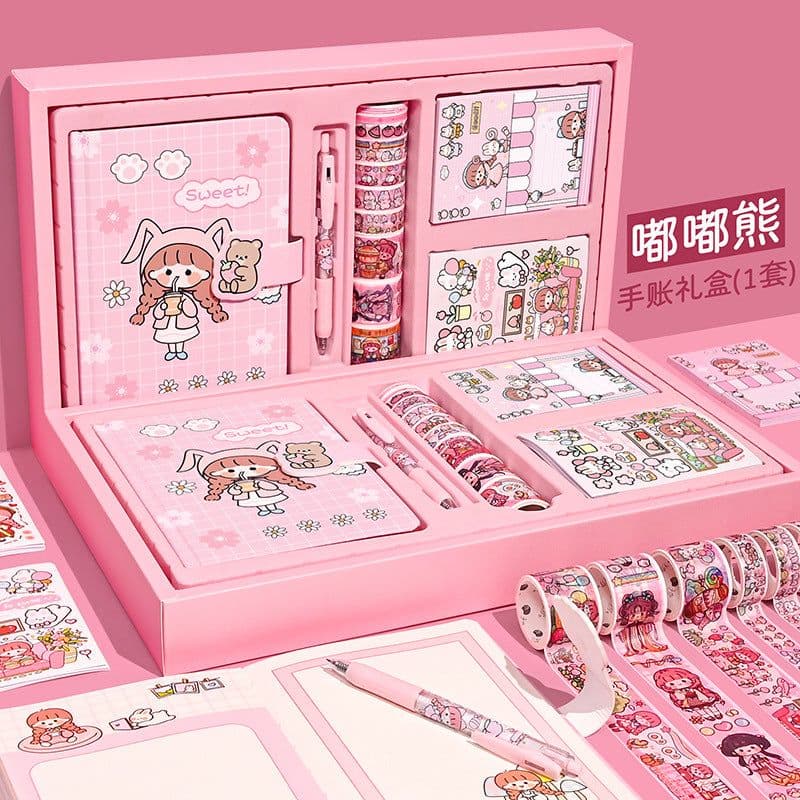 image-Ziyi cartoon Japanese hand ledger set girl heart gift box hand ledger material high-value notebook tape sticker