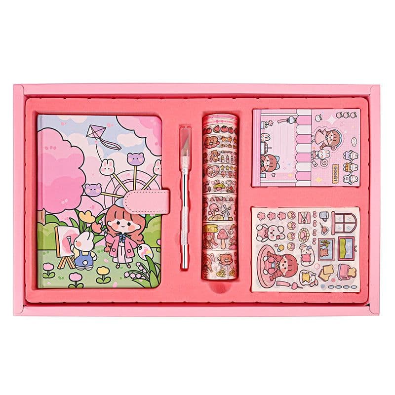 image-Ziyi cartoon Japanese hand ledger set girl heart gift box hand ledger material high-value notebook tape sticker