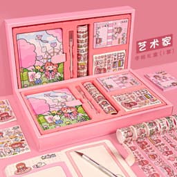 image-Ziyi cartoon Japanese hand ledger set girl heart gift box hand ledger material high-value notebook tape sticker