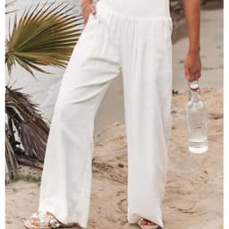 image-Wish Amazon 2023 European and American Style Women High Waist Pleated Trousers Loose Pockets Casual Beach Cotton Linen Wide Leg Pants