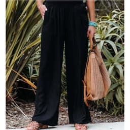 image-Wish Amazon 2023 European and American Style Women High Waist Pleated Trousers Loose Pockets Casual Beach Cotton Linen Wide Leg Pants