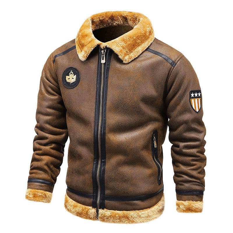 image-wish cross-border foreign trade new style plus velvet fur one-piece casual lapel young men's jacket winter large size jacket