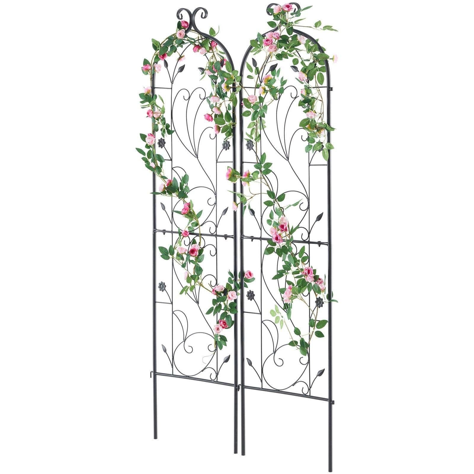 image-VEVOR Garden Trellis for Climbing Plants, 60 x 15 in, 2 Packs Rustproof Metal Garden Flower Trellis, Outdoor Climbing Rose Trellis Cucumbers Support, Decorative Clematis Trellis for Courtyards Lawns