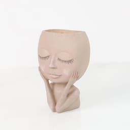 image-Closed-eyed doll character resin flower pot white creative art statue sculpture decoration Nordic style decoration wholesale