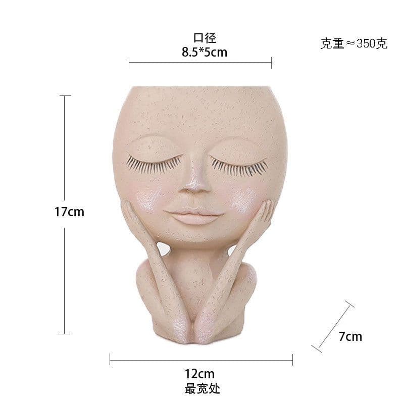 image-Closed-eyed doll character resin flower pot white creative art statue sculpture decoration Nordic style decoration wholesale