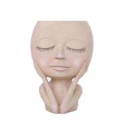 image-Closed-eyed doll character resin flower pot white creative art statue sculpture decoration Nordic style decoration wholesale
