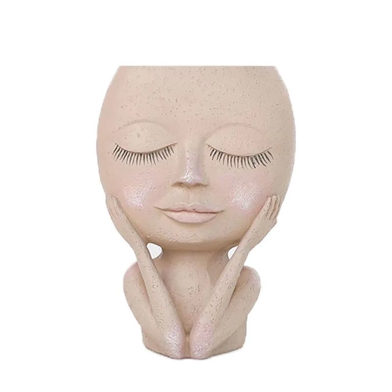 image-Closed-eyed doll character resin flower pot white creative art statue sculpture decoration Nordic style decoration wholesale