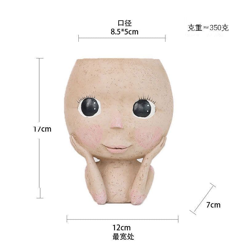 image-Closed-eyed doll character resin flower pot white creative art statue sculpture decoration Nordic style decoration wholesale