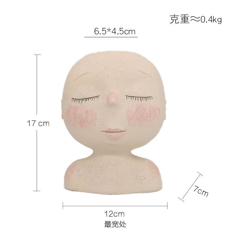 image-Closed-eyed doll character resin flower pot white creative art statue sculpture decoration Nordic style decoration wholesale