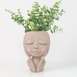 image-Closed-eyed doll character resin flower pot white creative art statue sculpture decoration Nordic style decoration wholesale