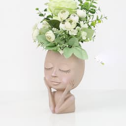 image-Closed-eyed doll character resin flower pot white creative art statue sculpture decoration Nordic style decoration wholesale