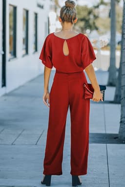 image-Black Belted Wide Leg Jumpsuit