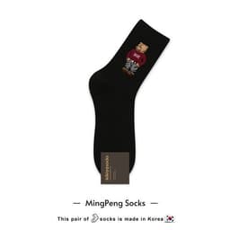 image-Korean Socks Men's Mid-waist Cotton Socks Cartoon Bear Business Casual Zhongtong Kikiya Spring New Style