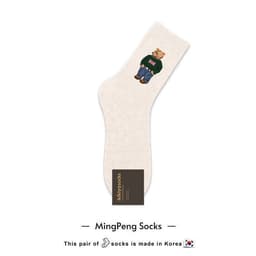 image-Korean Socks Men's Mid-waist Cotton Socks Cartoon Bear Business Casual Zhongtong Kikiya Spring New Style