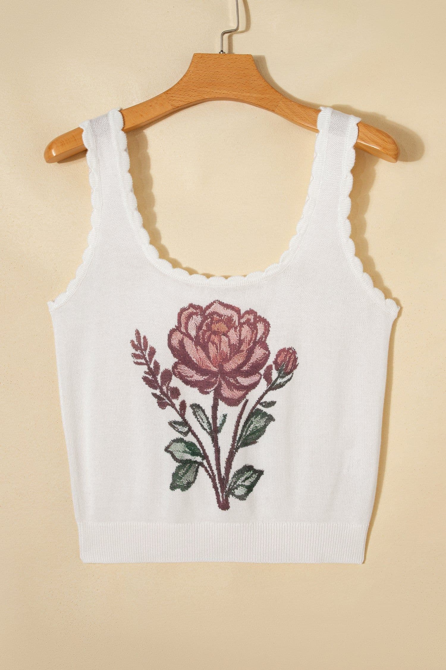 image-White Retro Floral Print Scalloped Square Neck Knit Sweater Vest