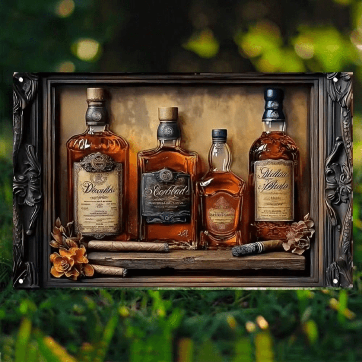 image-Whiskey Cigar Metal Wall Art, 20x12cm, Aluminum, Modern Design (70 characters)