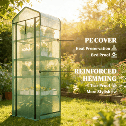 image-Mini Greenhouse with 5-Tier Plant Shelf - Green 76"H