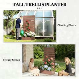 image-Raised Garden Bed with Trellis - Light Brown 36"L