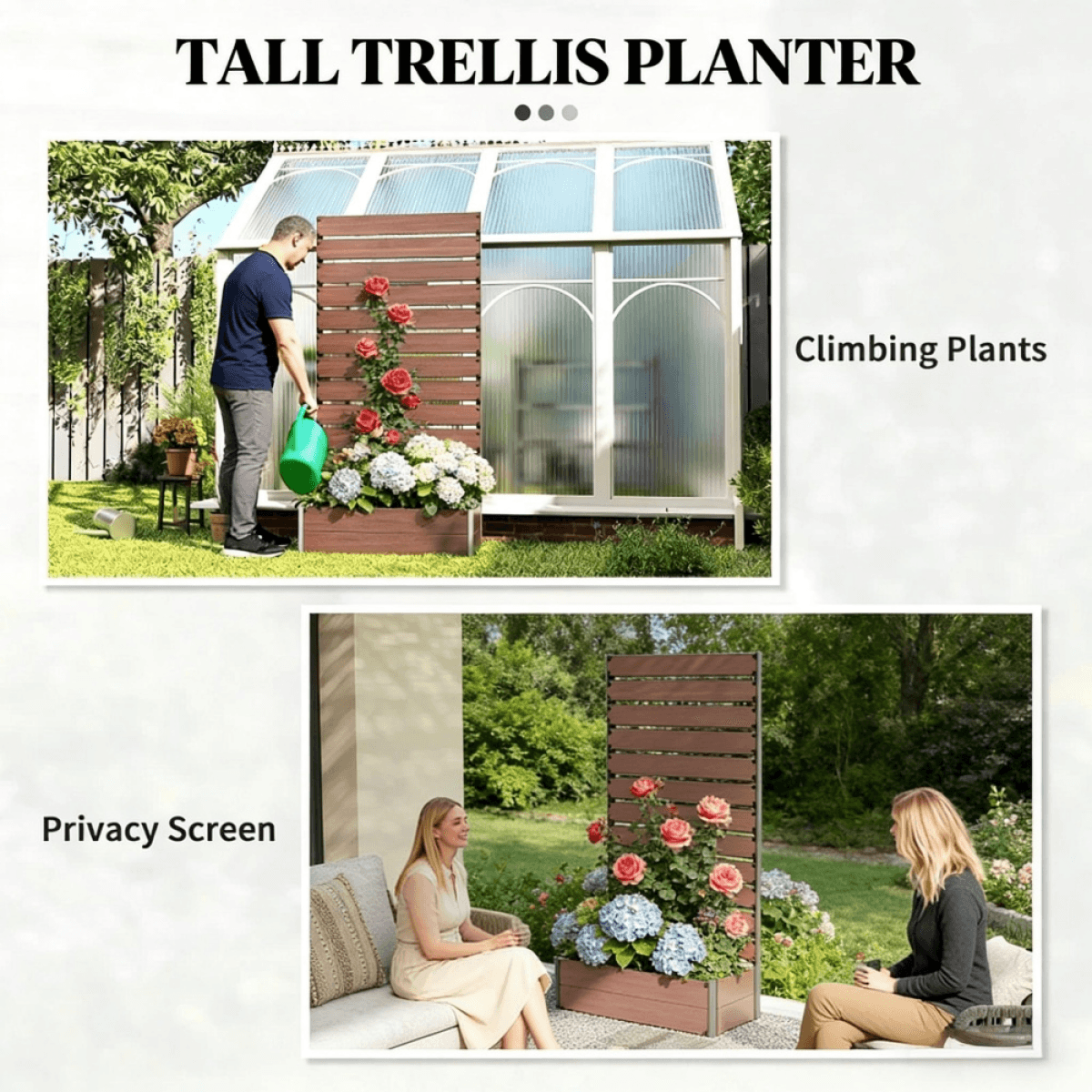 image-Raised Garden Bed with Trellis - Light Brown 36"L