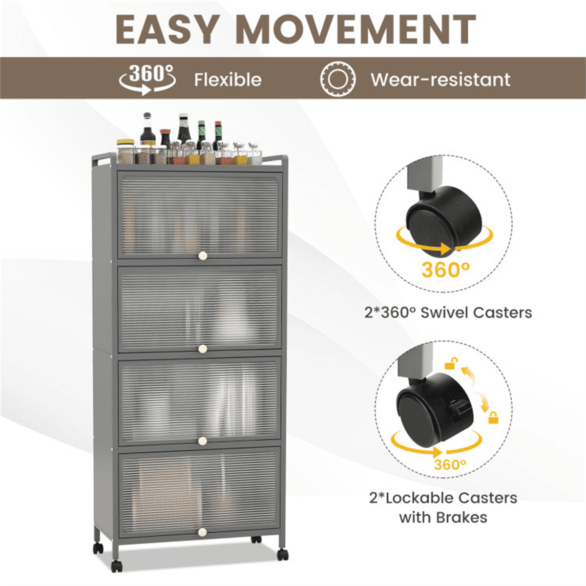 image-5-Tier Rolling Microwave Stand - Gray 60.5" with Wheels