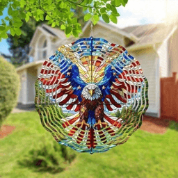 image-American Flag Wind Chime 3D Eagle Patio Garden Spinner Durable Iron