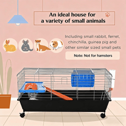 image-Small Animal Cage - Black, 35"L x 17.25"W x 17"H, Steel & Nylon