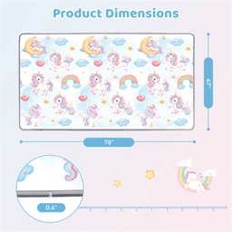 image-Baby Playpen Mat Roll-Up - Unicorn Print, Waterproof, Portable Foam 78" x 47"