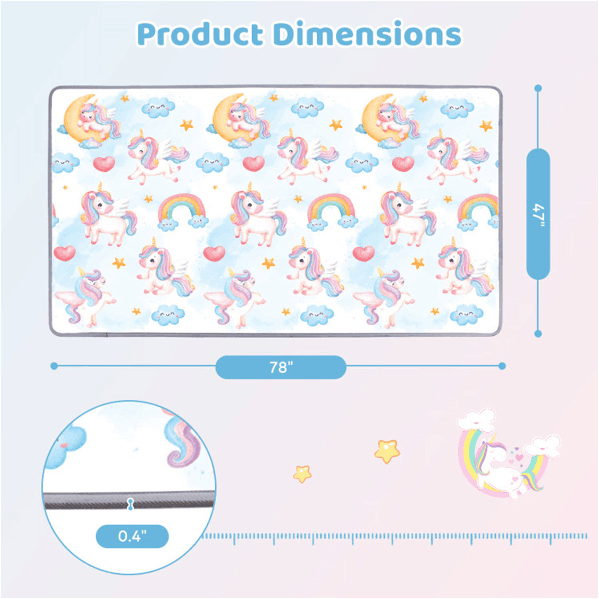 image-Baby Playpen Mat Roll-Up - Unicorn Print, Waterproof, Portable Foam 78" x 47"