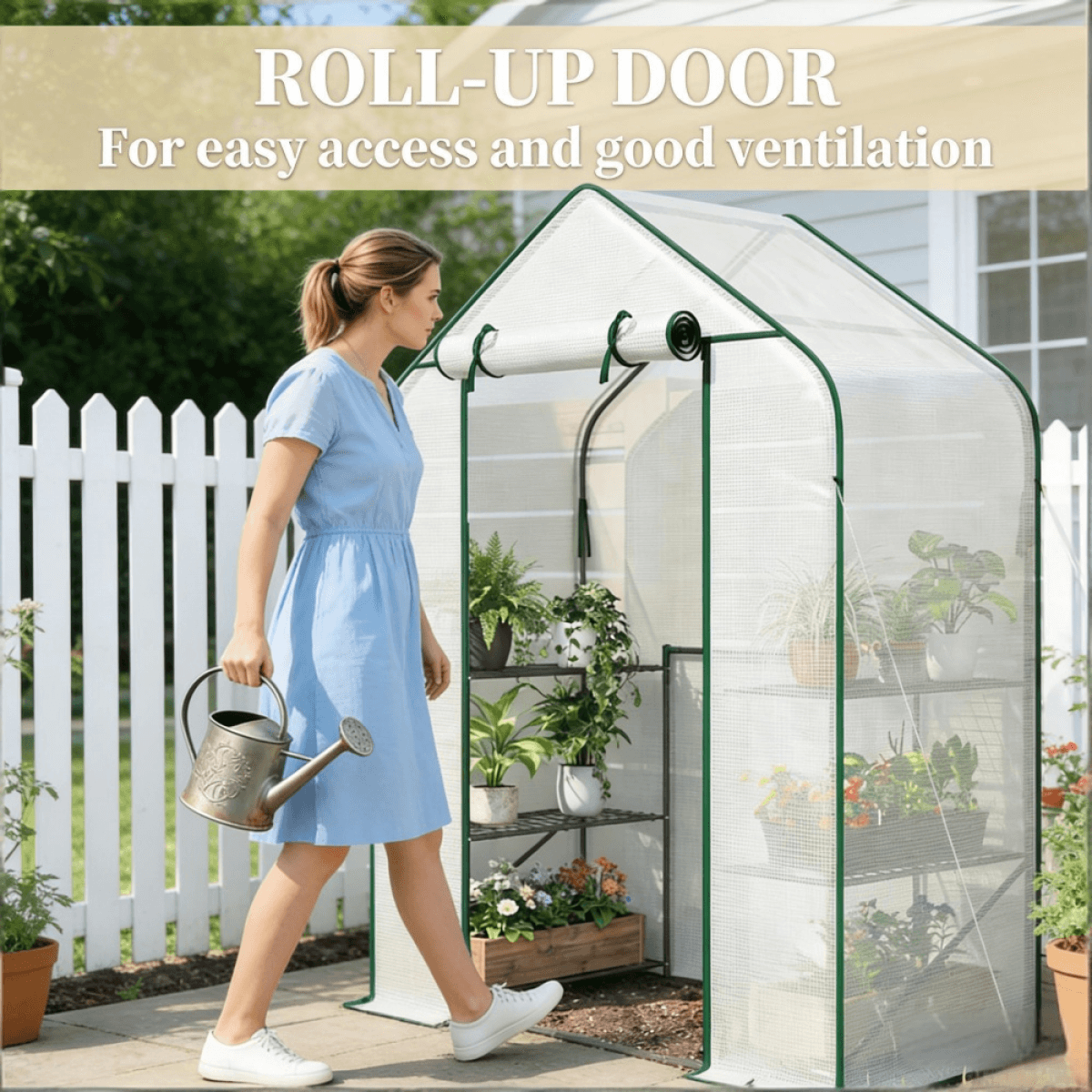 image-Garden Bed Mini Greenhouse - 6 Shelves - Steel/PE - 56"x28"x74"