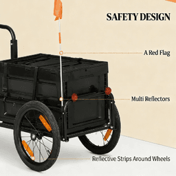 image-Bicycle Cart - Black, 17.25 Gallon Cargo, Reflective, Foldable