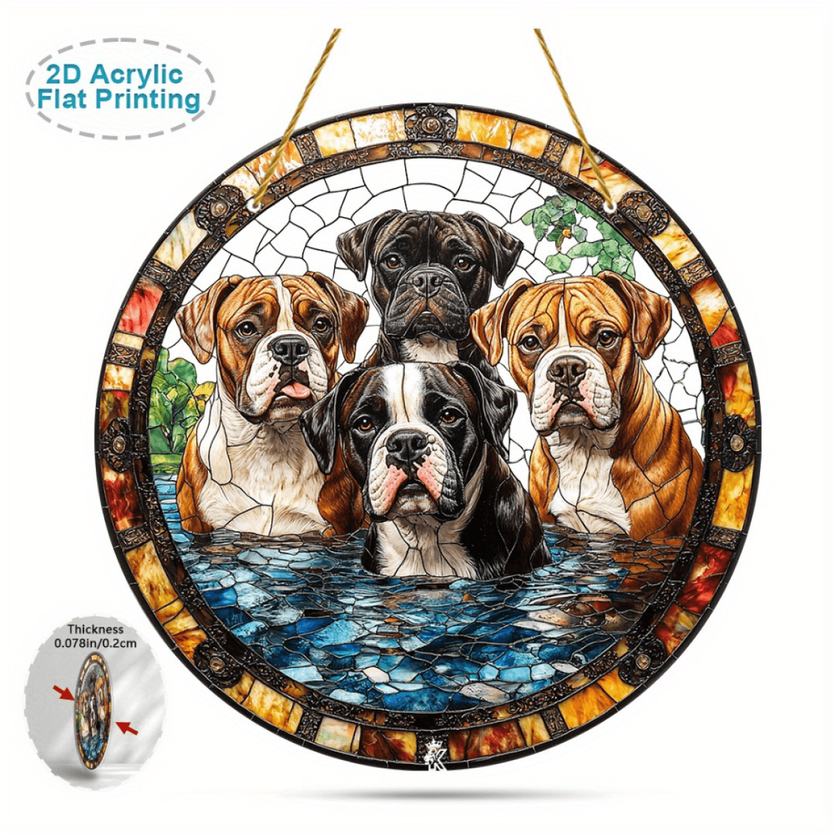image-Acrylic Boxer Wall Art Stained Glass Style Pet Decor 20cm x 20cm
