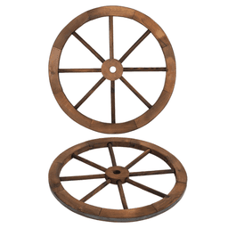 image-24-Inch Rustic Wooden Wagon Wheels, 2-Pack, Brown Garden Wall Decor