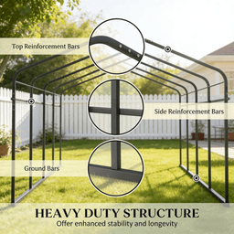image-Heavy Duty Carport 20x12ft Metal Dark Gray