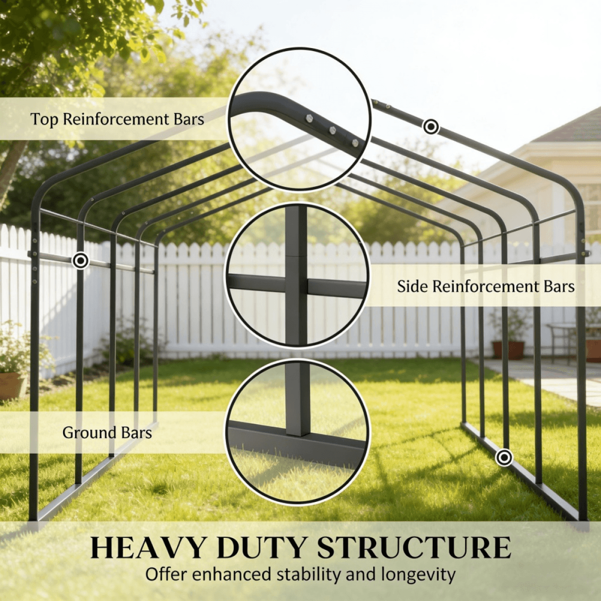 image-Heavy Duty Carport 20x12ft Metal Dark Gray