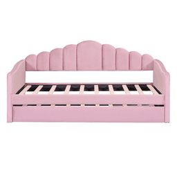 image-Twin Size Velvet Sofabed with USB, No Box Spring Needed, Trundle, Pink (58 characters)
