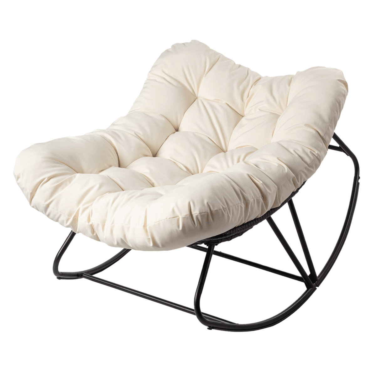 image-Outdoor Rocking Chair, Beige, Oversized Patio Papasan Egg Chair, Indoor/Outdoor Use