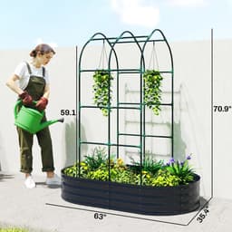 image-Plant Stand - Dark Gray Galvanised Metal, Modular Design, 63" x 35.4" x 70.9"