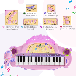 image-Mini Battery Organ Piano Microphone Stool 32 Key Keyboard Kids Toy